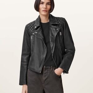 All Saints Quilted Black Leather Jacket